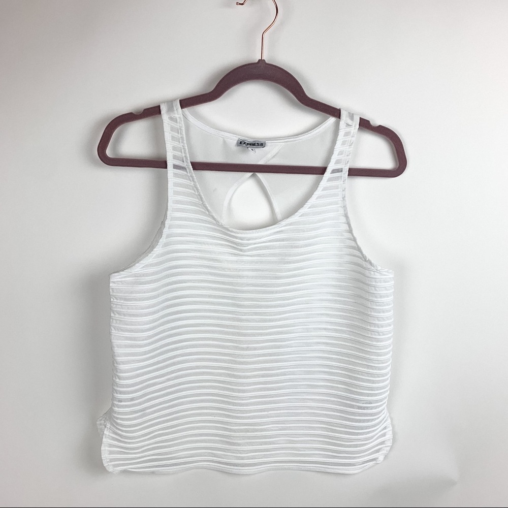 Express Open Hole Back Crop Tank, Medium, White